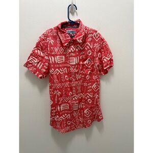 Tommy Bahama Boys Red White Tribal Palm Print Rayon Button Down Shirt 10/12